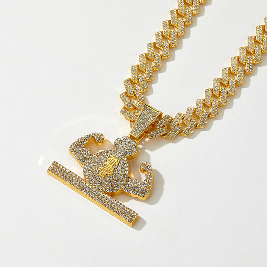 Full Diamond Muscle Money Bag Hip Hop Design Men's Necklace